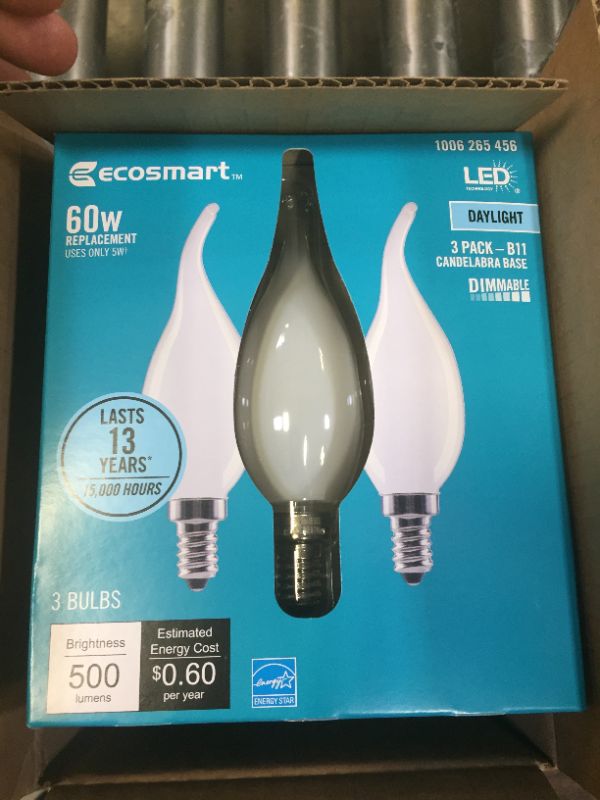 Photo 2 of 60-Watt Equivalent B11 Dimmable Flame Bent Tip Frosted Glass Filament LED Vintage Edison Light Bulb Daylight (3-Pack) 4 Boxes