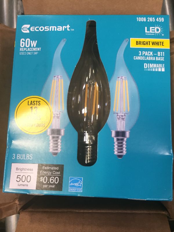 Photo 2 of 60-Watt Equivalent B11 Dimmable Flame Bent Tip Clear Glass Filament LED Vintage Edison Light Bulb Bright White (3-Pack) 4 Boxes
