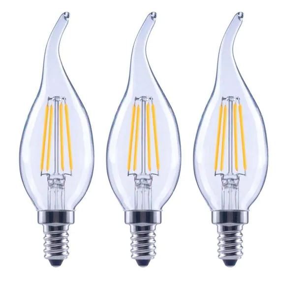 Photo 1 of 60-Watt Equivalent B11 Dimmable Flame Bent Tip Clear Glass Filament LED Vintage Edison Light Bulb Bright White (3-Pack) 4 Boxes