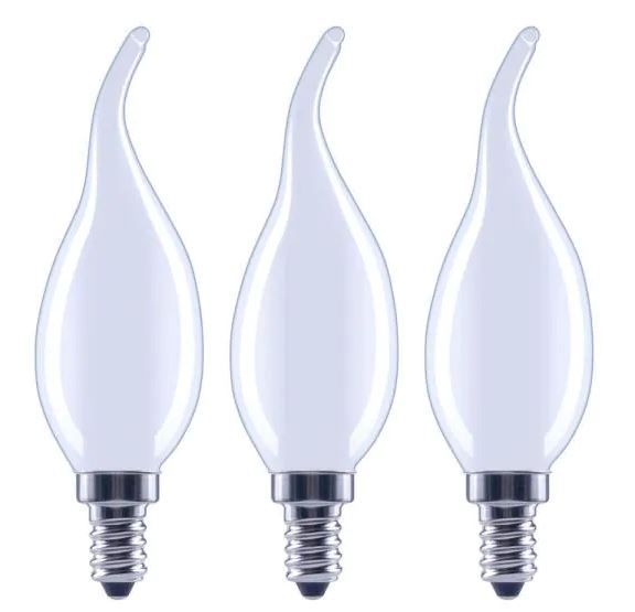 Photo 1 of 60-Watt Equivalent B11 Dimmable Flame Bent Tip Frosted Glass Filament LED Vintage Edison Light Bulb Daylight (3-Pack)