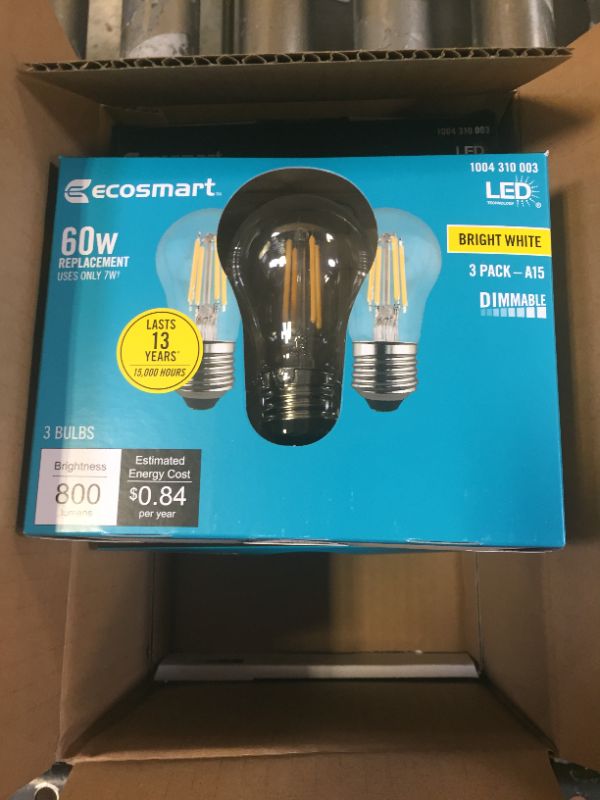 Photo 3 of 60-Watt Equivalent A15 Dimmable Clear Glass Filament LED Vintage Edison Light Bulb in Bright White (3-Pack) 4 Boxes