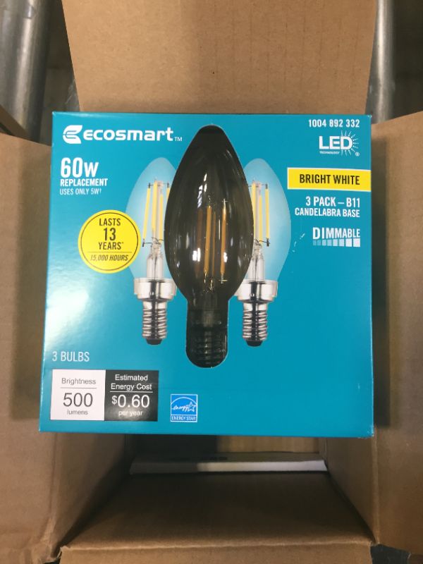Photo 2 of 60-Watt Equivalent B11 Dimmable ENERGY STAR Clear Glass Filament LED Vintage Edison Light Bulb Bright White (3-Pack) 4 Boxes