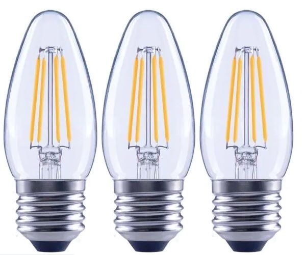 Photo 1 of 60-Watt Equivalent B11 Dimmable Blunt Tip Candle Clear Glass Filament LED Vintage Edison Light Bulb Soft White (3-Pack) 4 Boxes
