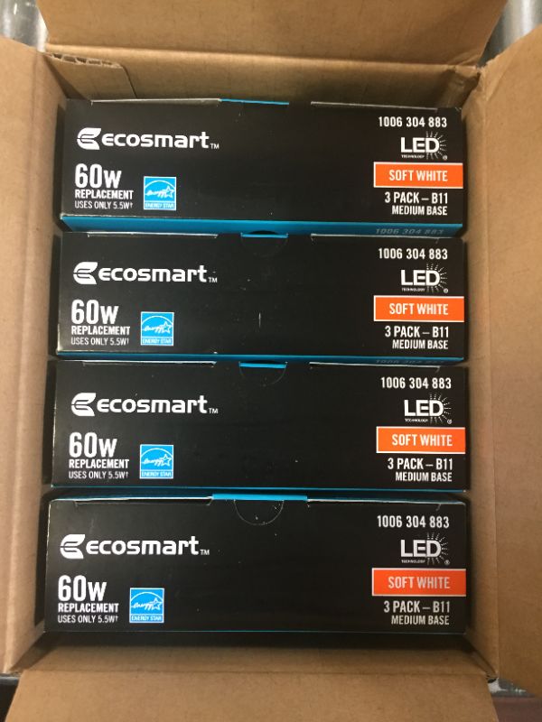 Photo 2 of 60-Watt Equivalent B11 Dimmable Blunt Tip Candle Clear Glass Filament LED Vintage Edison Light Bulb Soft White (3-Pack) 4 Boxes