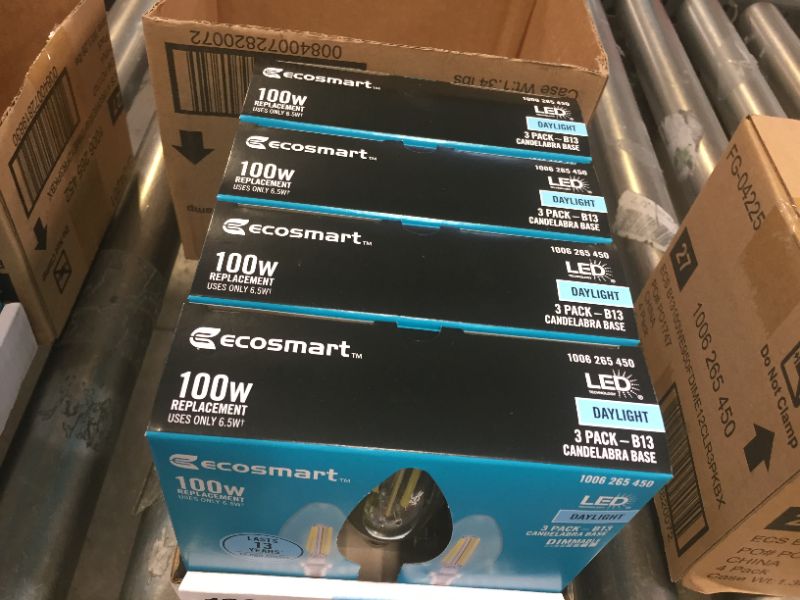 Photo 3 of 100-Watt Equivalent B13 Dimmable Blunt Tip Candle Clear Glass Filament LED Vintage Edison Light Bulb Daylight (3-Pack) 4 Boxes