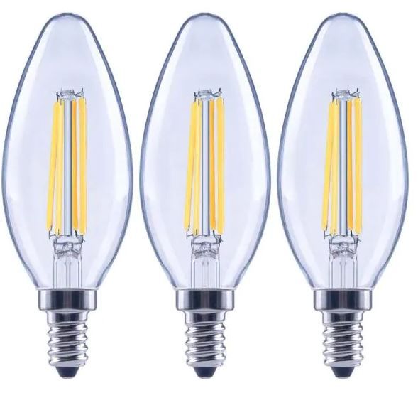 Photo 1 of 100-Watt Equivalent B13 Dimmable Blunt Tip Candle Clear Glass Filament LED Vintage Edison Light Bulb Daylight (3-Pack) 4 Boxes