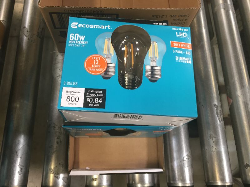 Photo 3 of 60-Watt Equivalent A15 Dimmable Clear Glass Decorative Filament LED Vintage Edison Light Bulb Soft White (3-Pack) 4 Boxes