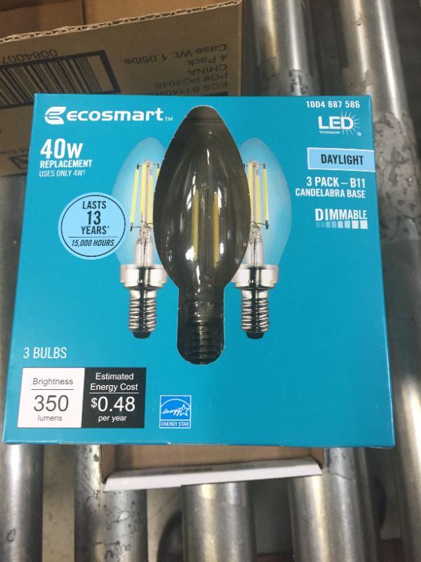 Photo 3 of 40-Watt Equivalent B11 Candle Dimmable ENERGY STAR Clear Glass Filament Vintage LED Light Bulb Daylight (3-Pack) 4 Boxes