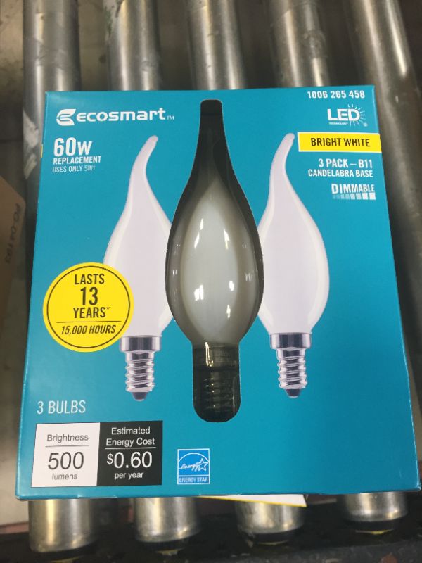Photo 4 of 60-Watt Equivalent B11 Dimmable Flame Bent Tip Frosted Glass Filament LED Vintage Edison Light Bulb Bright White(3-Pack) 4 Boxes