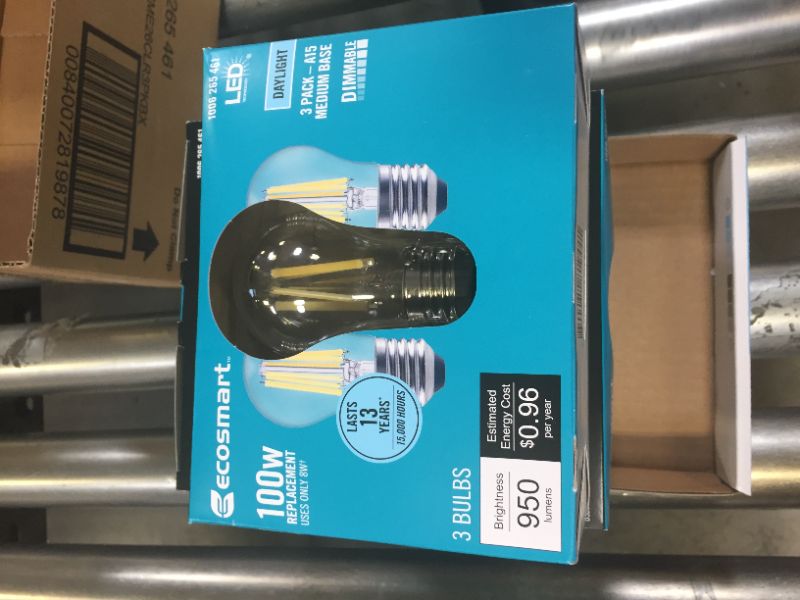 Photo 3 of 100-Watt Equivalent A15 Dimmable Appliance Fan Clear Glass Filament LED Vintage Edison Light Bulb Daylight (3-Pack) 4 Boxes