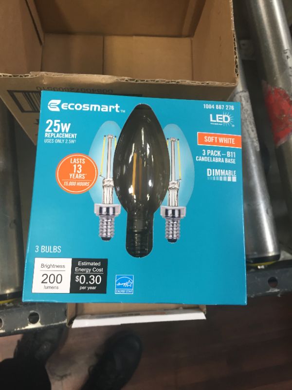 Photo 3 of 25-Watt Equivalent B11 Candle Dimmable ENERGY STAR Clear Glass Filament Vintage LED Light Bulb Soft White (3-Pack) 4 Boxes