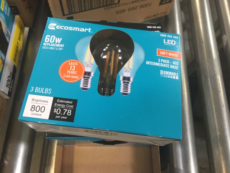 Photo 3 of 60-Watt Equivalent A15 Dimmable Appliance Fan Clear Glass Filament LED Vintage Edison Light Bulb Soft White (3-Pack) 4 Boxes