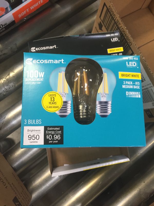 Photo 4 of 100-Watt Equivalent A15 Dimmable Appliance Fan Clear Glass Filament LED Vintage Edison Light Bulb Bright White (3-Pack) 4 Boxes