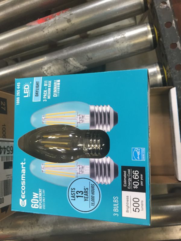 Photo 3 of 60-Watt Equivalent B11 Dimmable Blunt Tip Candle Clear Glass Filament LED Vintage Edison Light Bulb Daylight (3-Pack) 4 Boxes