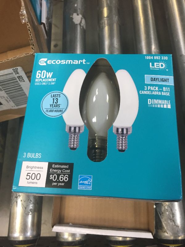 Photo 3 of 60-Watt Equivalent B11 Dimmable ENERGY STAR Frosted Glass Filament LED Vintage Edison Light Bulb Daylight (3-Pack) 4 Boxes