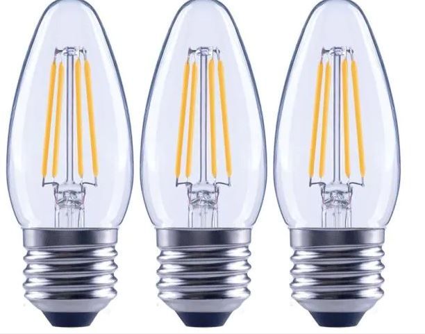 Photo 1 of 60-Watt Equivalent B11 Dimmable Blunt Tip Candle Clear Glass Filament LED Vintage Edison Light Bulb Daylight (3-Pack)