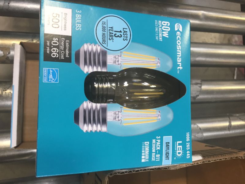 Photo 4 of 60-Watt Equivalent B11 Dimmable Blunt Tip Candle Clear Glass Filament LED Vintage Edison Light Bulb Daylight (3-Pack)