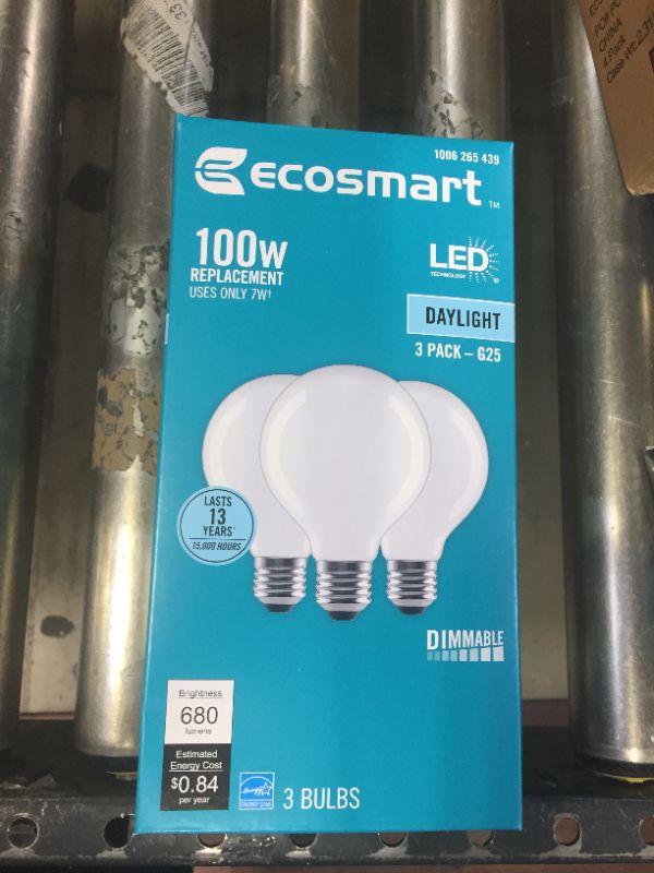 Photo 3 of 100-Watt Equivalent G25 Dimmable Globe Frosted Glass Filament LED Vintage Edison Light Bulb Daylight (3-Pack) 4 Boxes 12 Bulbs