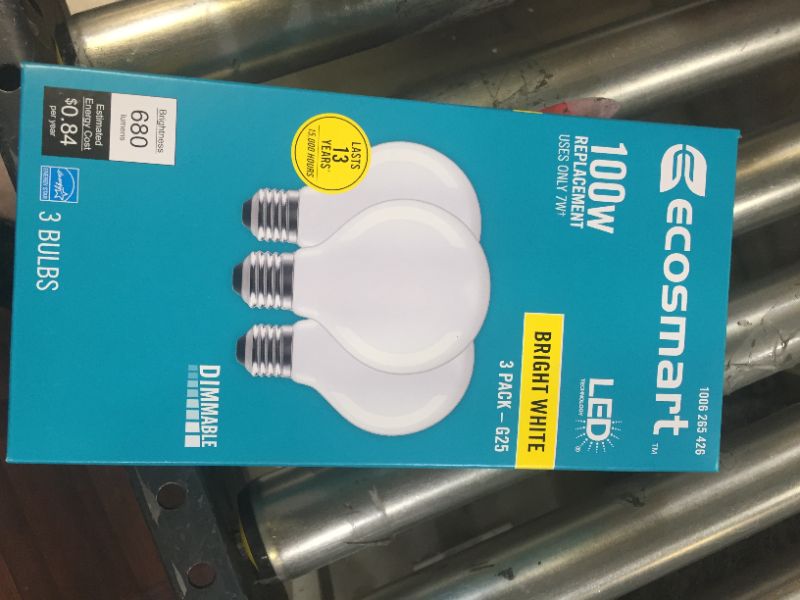 Photo 3 of 100-Watt Equivalent G25 Dimmable Globe Frosted Glass Filament LED Vintage Edison Light Bulb Bright White (3-Pack) 4 Boxes 12 Bulbs