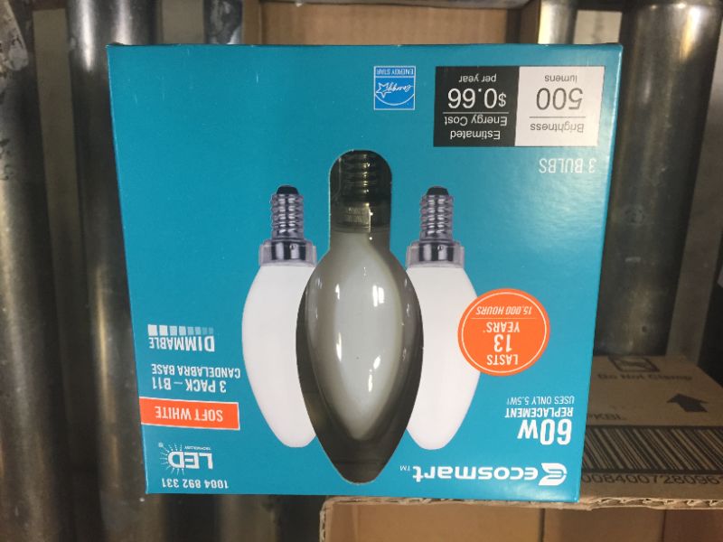 Photo 3 of 60-Watt Equivalent B11 Dimmable ENERGY STAR Frosted Glass Filament Vintage Edison LED Light Bulb Soft White (3-Pack) 4 Boxes 12 Bulbs