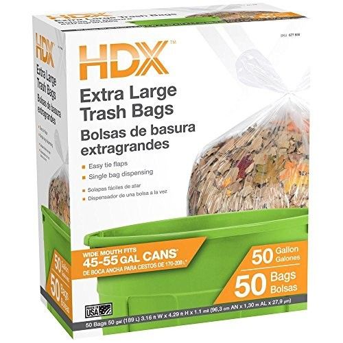 Photo 1 of 2 Pack HDX 50 gal. Clear Wave Cut Trash Bags (50-Count)