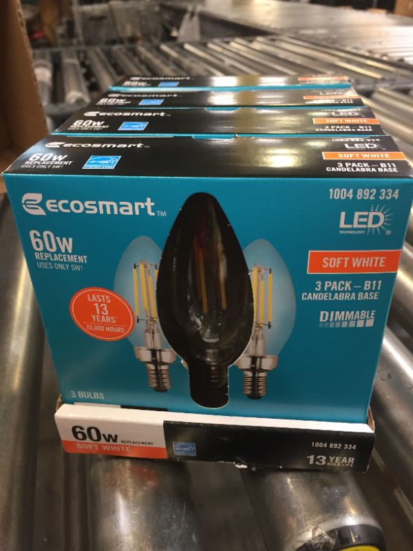 Photo 2 of 4 pack of 60-Watt Equivalent B11 Dimmable ENERGY STAR Clear Glass Filament LED Vintage Edison Light Bulb Soft White (3-Pack)
