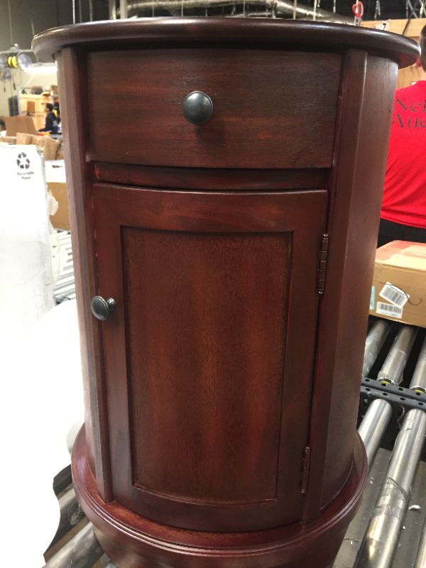 Photo 1 of 26 inch tall brunette wood round top cabinet 