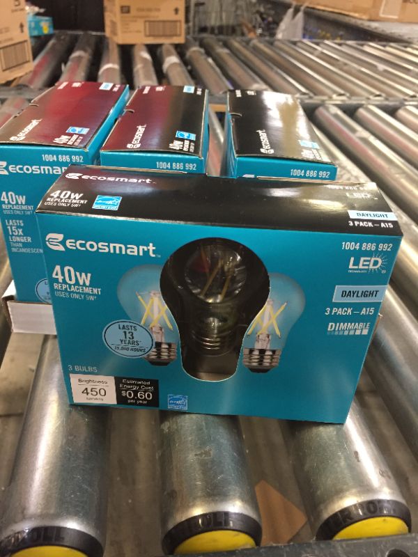 Photo 1 of 4 pack of EcoSmart 40-Watt Equivalent A15 Dimmable ENERGY STAR Clear Glass Decorative --each pack has 3 
