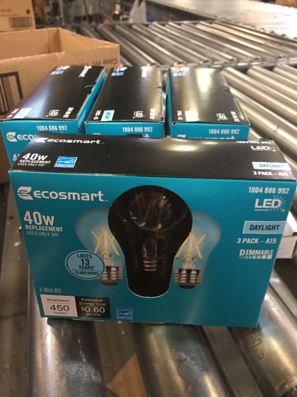 Photo 1 of 4 pack of EcoSmart 40-Watt Equivalent A15 Dimmable ENERGY STAR Clear Glass Decorative --each pack has 3 
