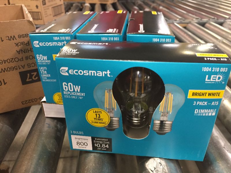 Photo 1 of 4 pack of 60-Watt Equivalent A15 Dimmable Clear Glass Filament LED Vintage Edison Light Bulb in Bright White (3-Pack)