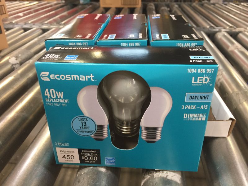 Photo 1 of 4 pack of EcoSmart 40-Watt Equivalent A15 Dimmable ENERGY STAR Frosted Glass Decorative each pack has 3
