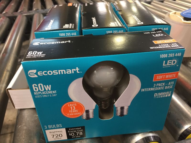 Photo 1 of 4 pack of 60-Watt Equivalent A15 Dimmable Appliance Fan Frosted Glass Filament LED Vintage Edison Light Bulb Soft White (3-Pack)
