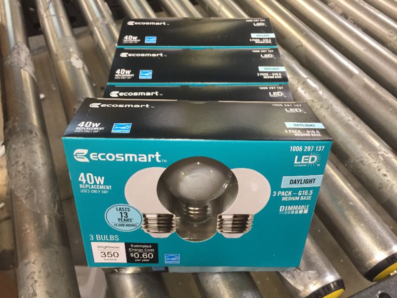 Photo 1 of 4 pack of 40-Watt Equivalent G16.5 ENERGY STAR and CEC Title 20 Dimmable Filament LED Light Bulb Daylight (3-Pack)