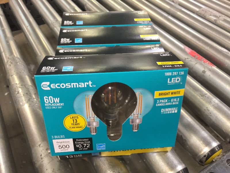 Photo 1 of 4 pack of 60-Watt Equivalent G16.5 ENERGY STAR and CEC Title 20 Dimmable Filament LED Light Bulb Bright White (3-Pack)
