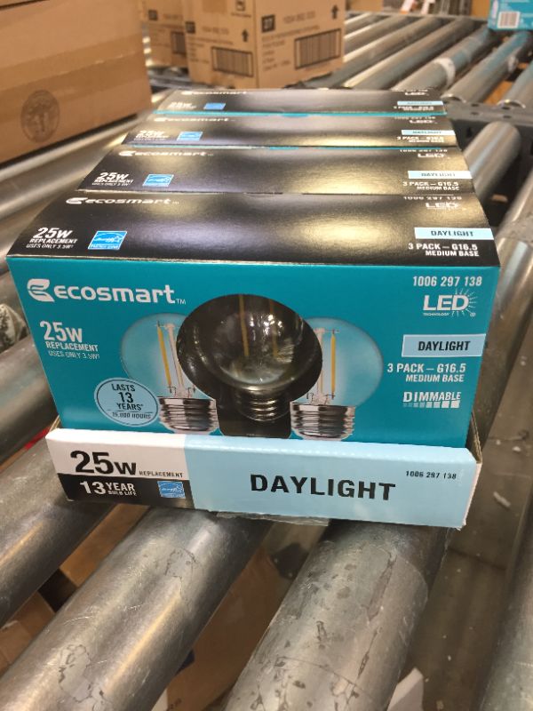 Photo 1 of 4 pack of 25-Watt Equivalent G16.5 ENERGY STAR and CEC Title 20 Dimmable Filament LED Light Bulb Daylight (3-Pack)