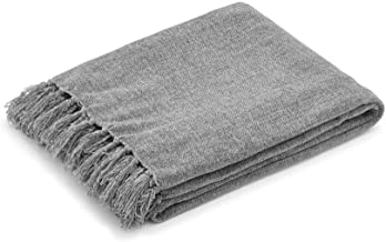Photo 1 of Americanflat Chenille Throw Blanket in Light Grey - Breathable Polyester with Decorative Fringe - Wrinkle and Fade Resistant - 50" x 60"