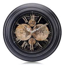 Photo 1 of Lafocuse Metal World Map Wall Clock Roman Numerals Silent Black Quartz Clocks for Living Room Lounge Bedrooms 13"