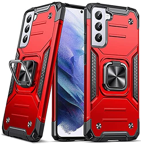 Photo 1 of Anqrq Galaxy S21 Case, Military Grade Protective Phone Case Cover with Enhanced Metal Ring Kickstand [Support Magnet Mount] Compatible with Samsung Galaxy S21, Red
