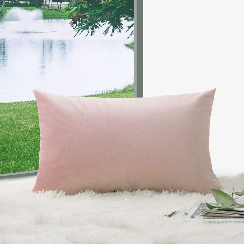 Photo 1 of 
OHCOZZY Decorative Throw Pillow Covers Velvet Soft Cushion Covers for Sofa Couch Bedroom Car, 12x20 Inch (1 Pc Pink) 2 PACK 