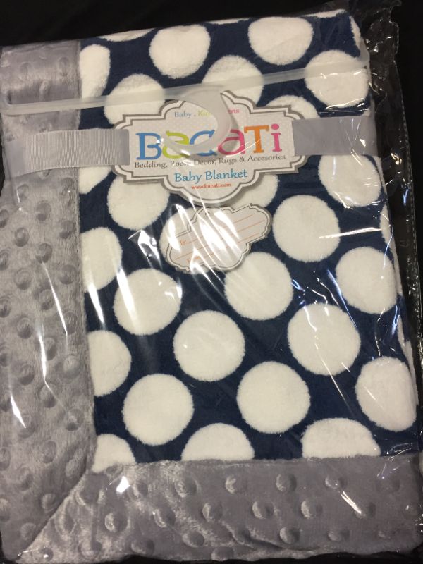Photo 1 of Bacati Baby Blanket 30x40" 100% Polyester Navy dots w/ gray Border Plush Blanket