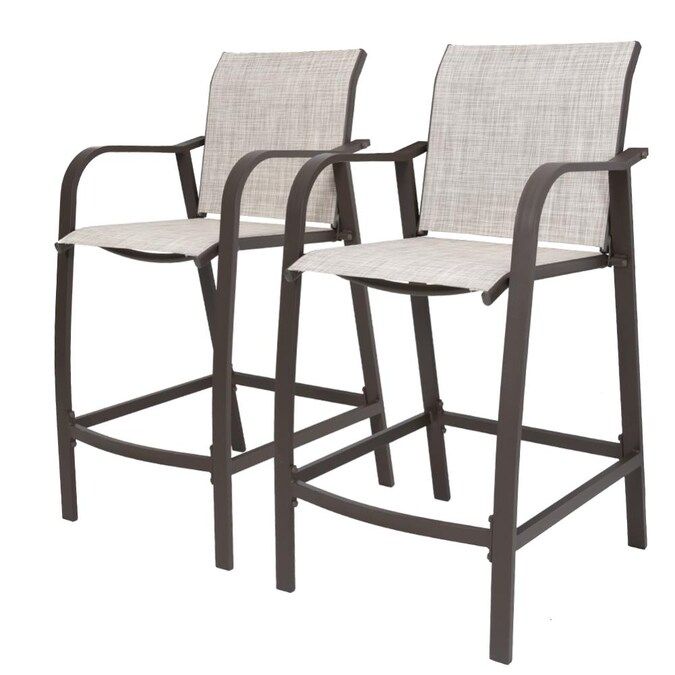 Photo 1 of Crestlive Products Patio bar stools/chairs Set of 2 Aluminum Frame In Antique Brown Finish Metal Frame Stationary Bar Stool Chair(s) with Textilene Fabric Sling Seat
