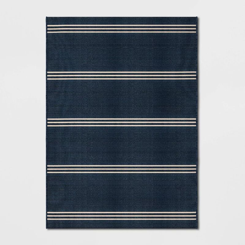 Photo 1 of 5X7FT Stripe Outdoor Rug Navy  Threshold