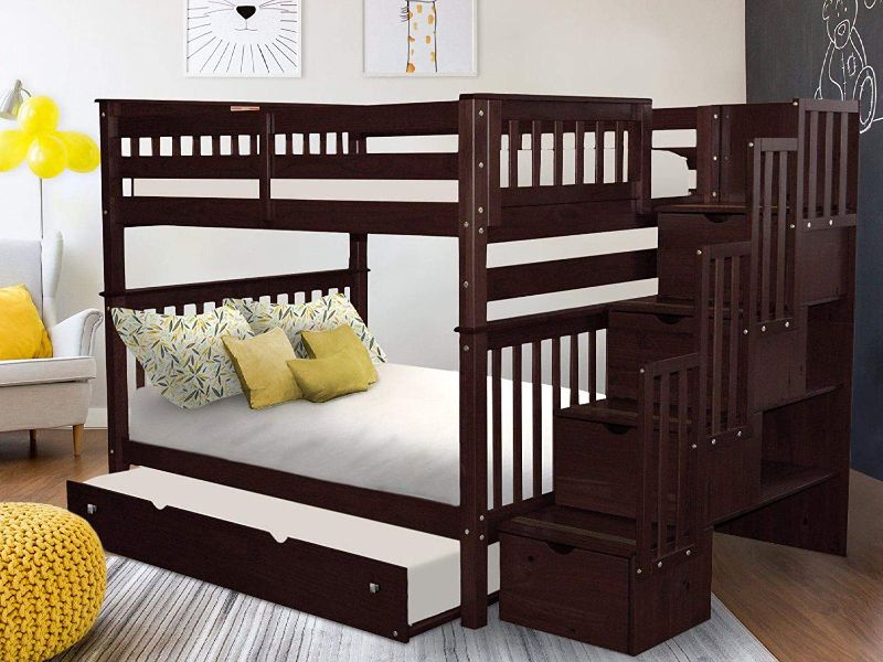 Photo 1 of box 1 of 2 for Bedz King BK981-Dark-Cherry-Trundle Bunk Bed, Full Over Full, Dark Cherry
