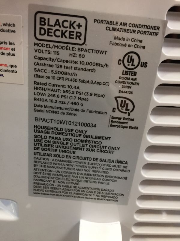 Photo 5 of black and decker portaBLACK+DECKER BPACT08WT Portable Air Conditioner with Remote Control,, Cools Up to 150 Square Feet, White
ble ac