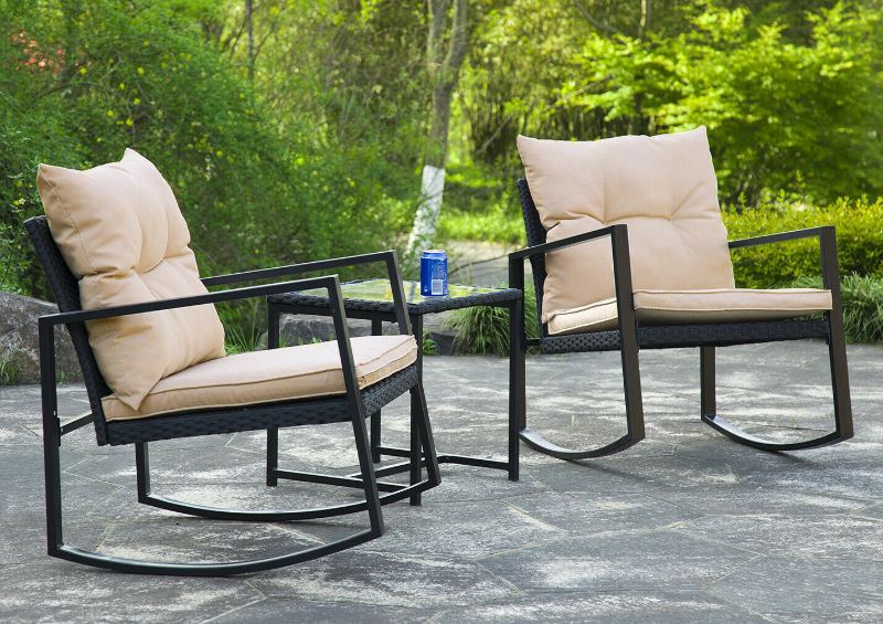 Photo 1 of 3 Pieces Patio Set Outdoor Wicker Patio Sets Rocking Coffee Table ,Black
