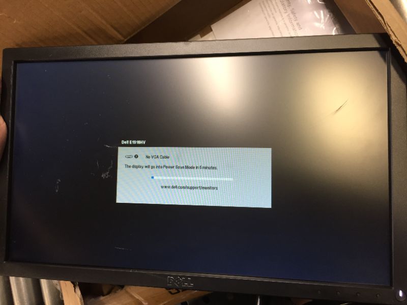 Photo 2 of MISSING POWER CABLE, SCUFFS ON LCD, Dell E1916HV 18.5" WXGA LED LCD Monitor - 1366 x 768 WXGA Display @ 60Hz - Twisted Nematic LCD Panel - 5 ms response time - LED Backlight technology