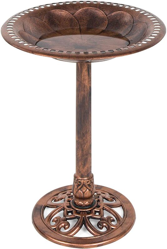 Photo 1 of Best Choice Products Vintage Outdoor Resin Pedestal Bird Bath Accent Decoration w/Fleur-de-Lis Accents - Copper
