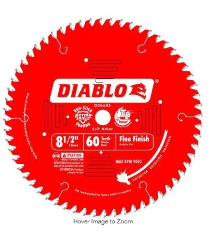 Photo 1 of 8-1/2 in. x 60-Tooth Fine Finish Slide Miter Circular Saw Blade
