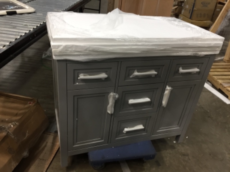 Photo 2 of **DAMAGED**
Mayfield 42 in. W x 22 in. D Vanity in American Gray with Cultured Marble Vanity Top in White with White Basin
