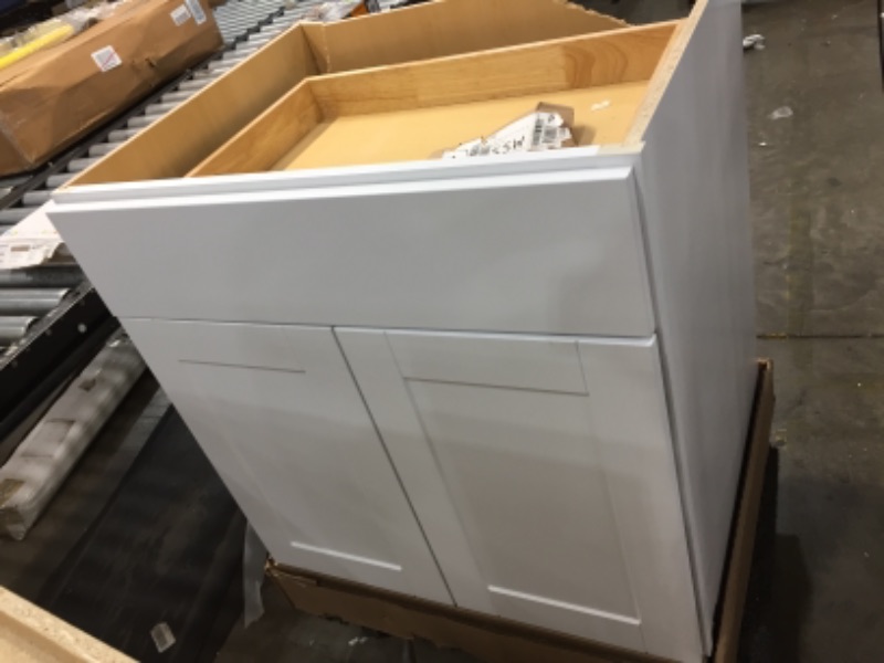 Photo 4 of **DAMAGED**
Shaker Satin White Stock Assembled Base Kitchen Cabinet with Ball-Bearing Drawer Glides (30 in. x 34.5 in. x 24 in.)
